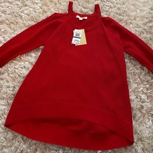 Michael Korea Red Cold Shoulder Sweater